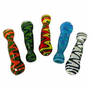3.5" Assorted Wig Wag Flat Mouth Chillum Hand Pipe - (Pack of 5) [RKP293]